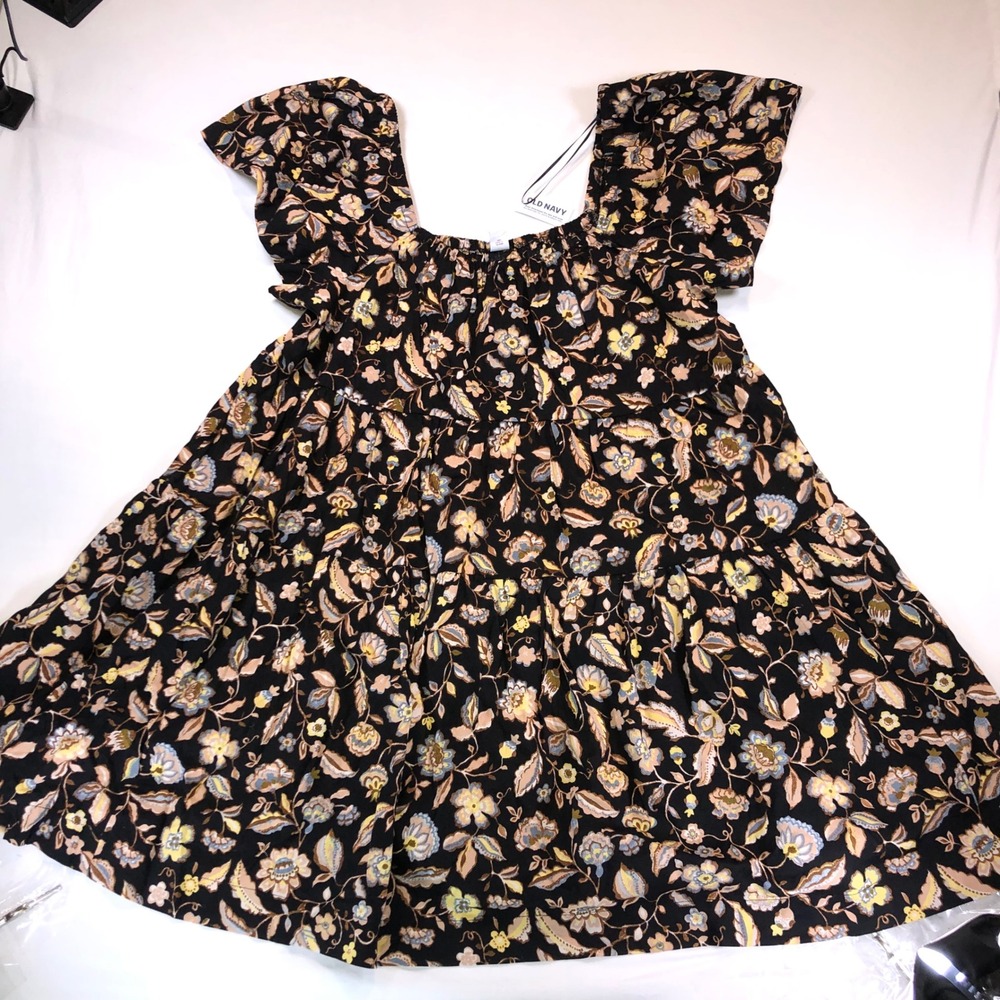Old Navy Womens XL Floral Tiered Flutter Sleeve Square Neck Dress 808943-00-1